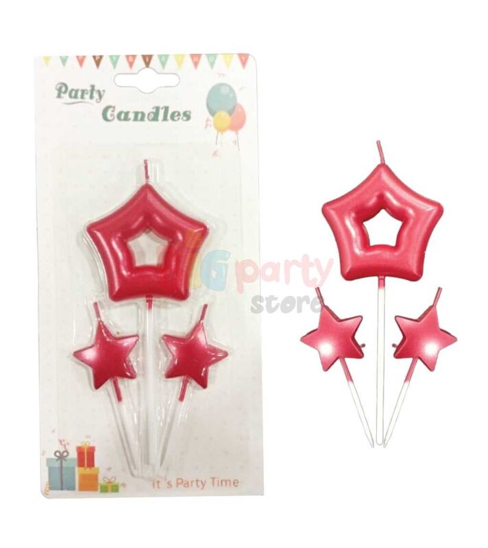 Mum Çubuklu Yıldızlı Set 3 Parça Kırmızı - 