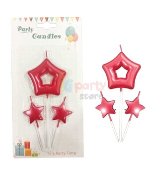 Mum Çubuklu Yıldızlı Set 3 Parça Kırmızı - 1