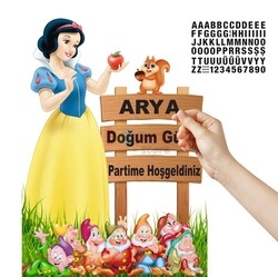 Dekoratif Kişiye Özel Ayaklı Pano Seti Pamuk Prenses ve Yedi Cüceler - Thumbnail