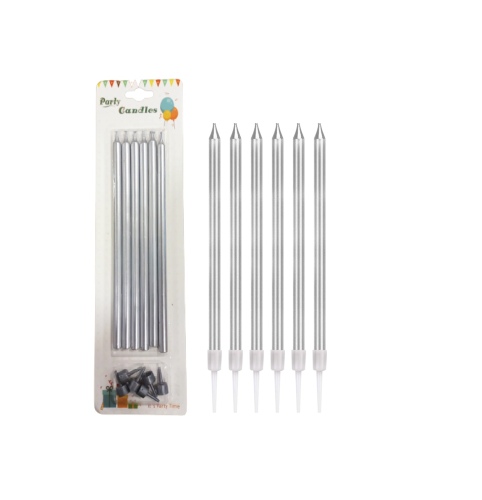 Mum İnce Uzun 20 Cm Gümüş 6 Parça - 