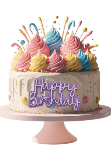 Pasta Önü Dekor Happy Birthday 7.5 x 4 Cm Mor - 