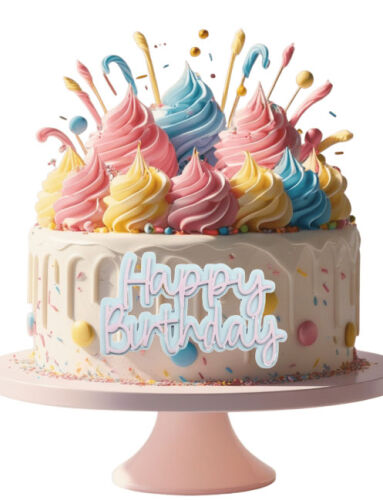 Pasta Önü Dekor Happy Birthday 7.5 x 4 Cm Pembe - 1