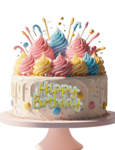 Pasta Önü Dekor Happy Birthday 7.5 x 4 Cm Sarı - 