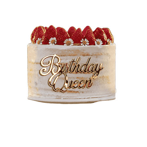 Pasta Önü Plexi Dekor Yazı Birthday Queen Altın - 