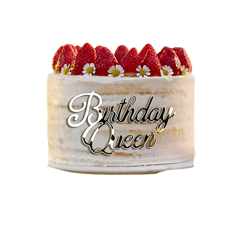 Pasta Önü Plexi Dekor Yazı Birthday Queen Gümüş - 