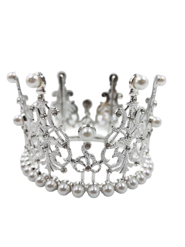 Pasta Tacı Metal İncili 12 Cm Gümüş - 