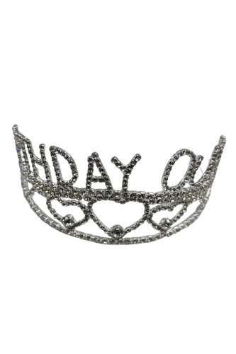 Pasta Tacı Metal Taşlı Lüks 14 Cm Birthday Quenn Gümüş - 2