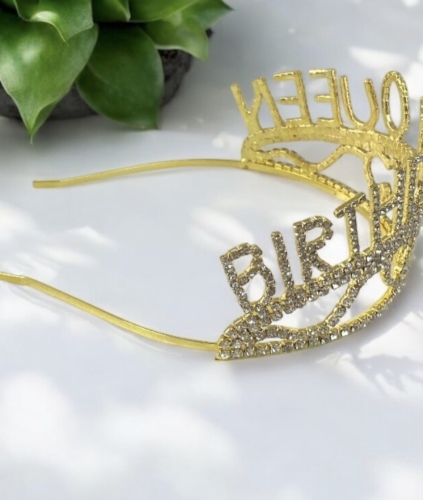 Pasta Tacı Metal Taşlı Lüks 14 Cm Birthday Quenn Altın - 2