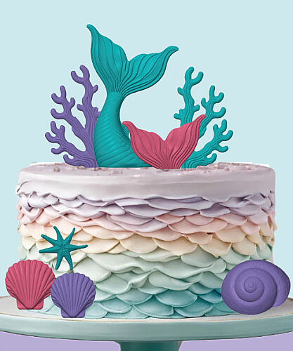 Pasta Üstü 3D Tasarım Ürünler Deniz Kızı Model 8 Parça - 