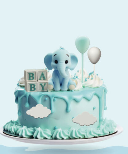 Pasta Üstü 3D Tasarım Ürünler Fil Model 9 Parça Mavi - 