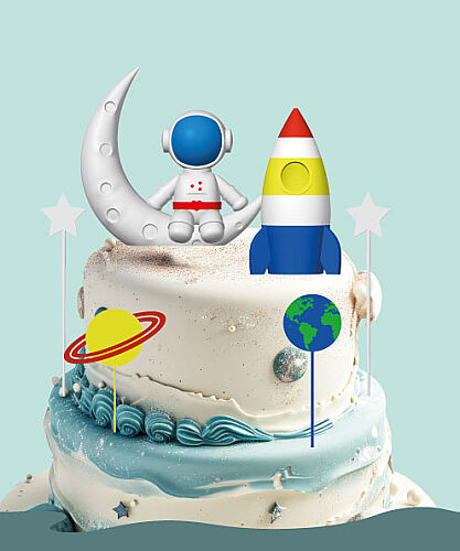 Pasta Üstü 3D Tasarım Ürünler Uzay Model 6 Parça - 