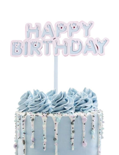 Pasta Üstü Akrilik Çubuklu Beyaz Çerçeveli Happy Birthday Mavi - 