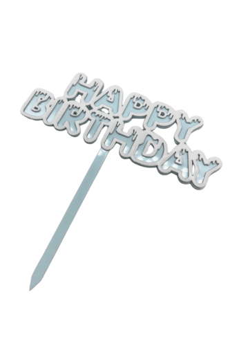 Pasta Üstü Akrilik Çubuklu Beyaz Çerçeveli Happy Birthday Mavi - 3