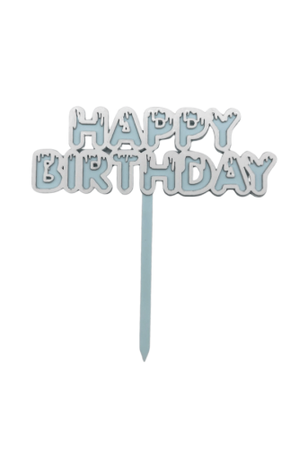 Pasta Üstü Akrilik Çubuklu Beyaz Çerçeveli Happy Birthday Mavi - 2