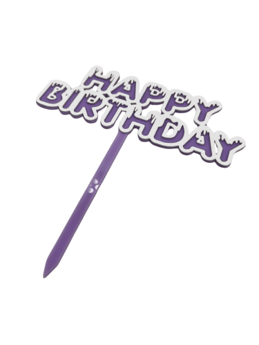 Pasta Üstü Akrilik Çubuklu Beyaz Çerçeveli Happy Birthday Mor - 3