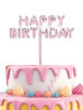 Pasta Üstü Akrilik Çubuklu Beyaz Çerçeveli Happy Birthday Pembe - 1