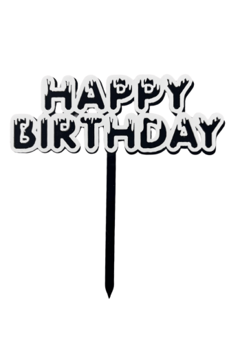 Pasta Üstü Akrilik Çubuklu Beyaz Çerçeveli Happy Birthday Siyah - 2