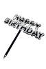 Pasta Üstü Akrilik Çubuklu Beyaz Çerçeveli Happy Birthday Siyah - 3