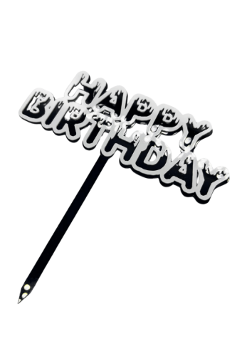 Pasta Üstü Akrilik Çubuklu Beyaz Çerçeveli Happy Birthday Siyah - 3