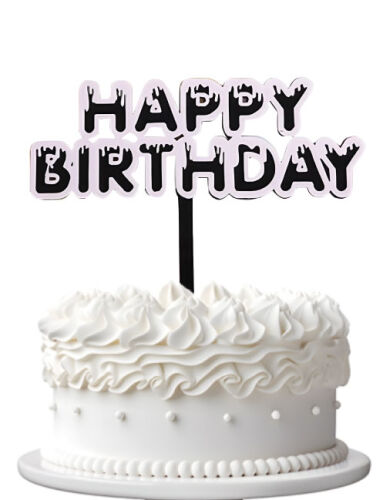 Pasta Üstü Akrilik Çubuklu Beyaz Çerçeveli Happy Birthday Siyah - 1