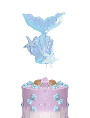 Pasta Üstü Çubuklu Deniz Kızı Model Pullu Mavi - 