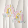 Pasta Üstü Çubuklu Happy Birthday Gökkuşağı Model Ponponlu Pembe - 3