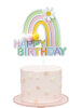 Pasta Üstü Çubuklu Happy Birthday Gökkuşağı Model Ponponlu Yeşil - 1