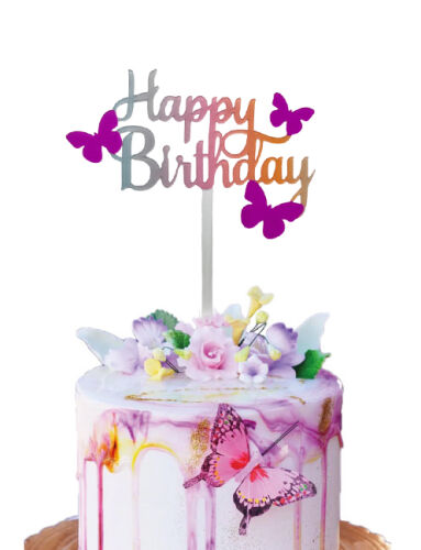 Pasta Üstü Çubuklu Happy Birthday Kelebek Renkli - 1