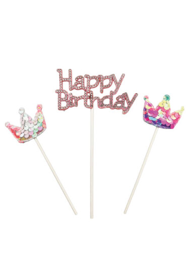 Pasta Üstü Çubuklu Happy Birthday Taşlı Pullu 3 Parça - 2