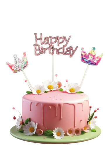 Pasta Üstü Çubuklu Happy Birthday Taşlı Pullu 3 Parça - 1