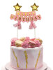 Pasta Üstü Çubuklu Happy Birthday Yıldızlı Tüllü Pembe - 1