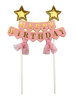 Pasta Üstü Çubuklu Happy Birthday Yıldızlı Tüllü Pembe - 2