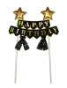 Pasta Üstü Çubuklu Happy Birthday Yıldızlı Tüllü Siyah - 2
