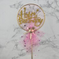 Pasta Üstü Çubuklu Metal Süs Tüllü Pembe - 3