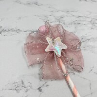 Pasta Üstü Çubuklu Tüllü Yıldızlı Pembe Süs - 3