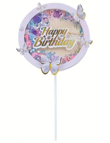 Pasta Üstü Dekor Çubuk Happy Birthday Kelebekli - 2