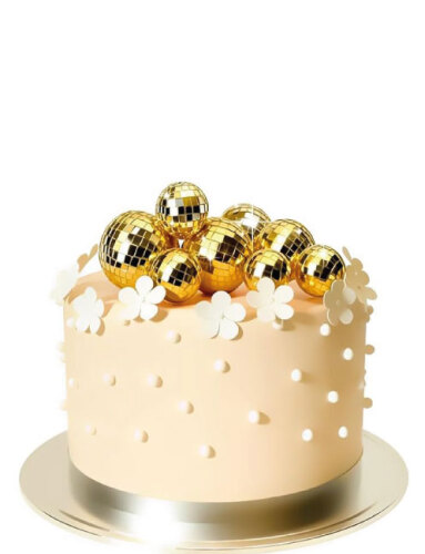 Pasta Üstü Dekorasyon Disko Topları 12 Parça Altın - 