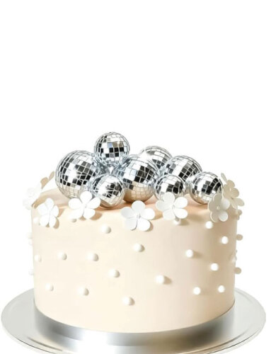 Pasta Üstü Dekorasyon Disko Topları 12 Parça Gümüş - 