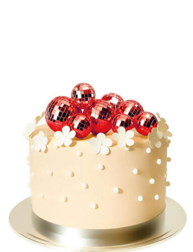 Pasta Üstü Dekorasyon Disko Topları 12 Parça Kırmızı - 