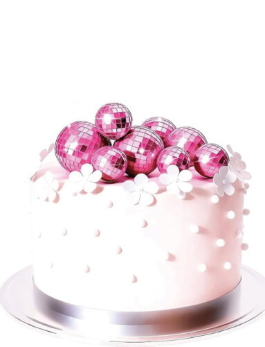 Pasta Üstü Dekorasyon Disko Topları 12 Parça Pembe - 