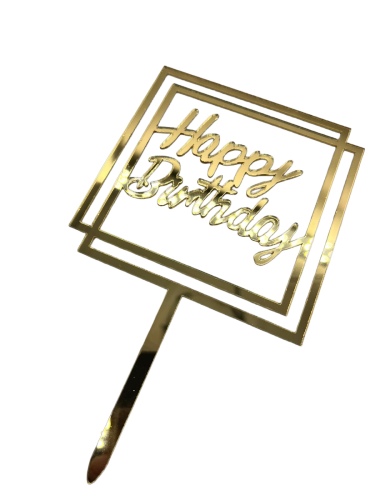 Pasta Üstü Plexi Çubuklu Happy Birthday Çerçeveli Model Altın - 3