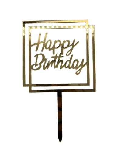 Pasta Üstü Plexi Çubuklu Happy Birthday Çerçeveli Model Altın - 2