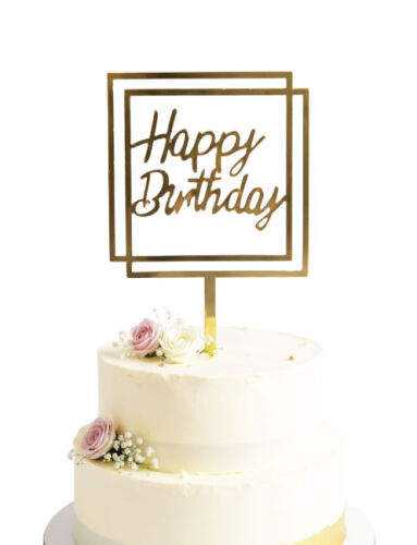 Pasta Üstü Plexi Çubuklu Happy Birthday Çerçeveli Model Altın - 1