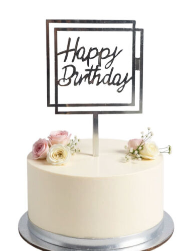 Pasta Üstü Plexi Çubuklu Happy Birthday Çerçeveli Model Gümüş - 1