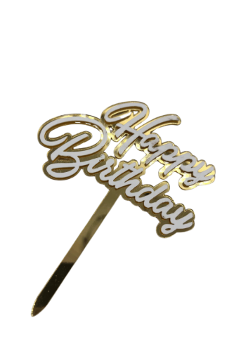 Pasta Üstü Plexi Çubuklu Kabartmalı Happy Birthday Beyaz - 3