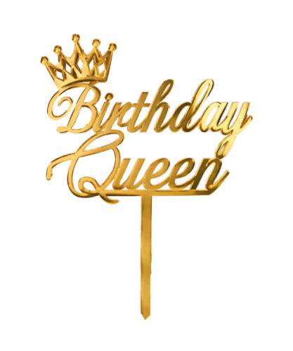 Pasta Üstü Plexi Dekor Yazı Birthday Queen Çubuklu Altın - 2