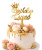 Pasta Üstü Plexi Dekor Yazı Birthday Queen Çubuklu Altın - 1