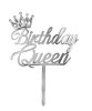 Pasta Üstü Plexi Dekor Yazı Birthday Queen Çubuklu Gümüş - 2