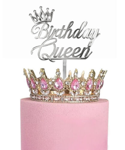 Pasta Üstü Plexi Dekor Yazı Birthday Queen Çubuklu Gümüş - 