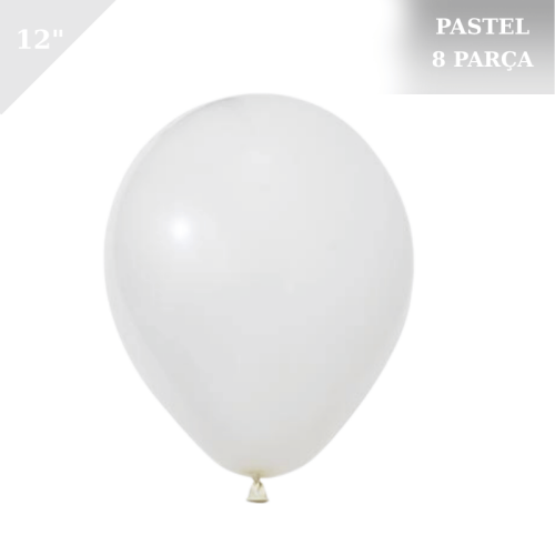 Pastel Lateks Balon 12 İnç 8 Parça Beyaz - 
